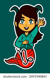 Kid Wearing Horoscope Costume Sticker Vector Illustration