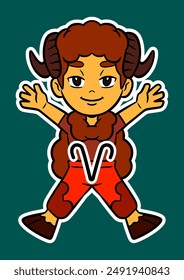 Kid Wearing Horoscope Costume Sticker Vector Illustration