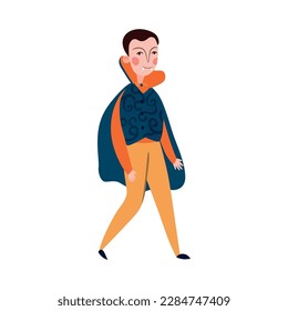 Kid wearing party halloween costume of vampire flat vector illustration