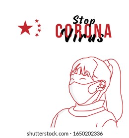 Kid wearing protective mask epidemic virus wuhan coronavirus doodle illustration vector eps 10