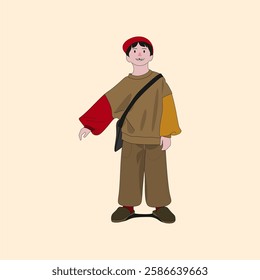 kid wearing red hat with sling bag