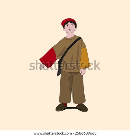 kid wearing red hat with sling bag