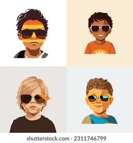 Niños con gafas de sol vectores de vectores aislados