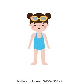 kid wearing swimming suits in summer vacations, Cute child cartoon Pool party characters, Kids spending holidays in seaside isolated white background Vector illustration