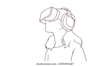 kid wearing vr headset. hand drawn style vector illustration