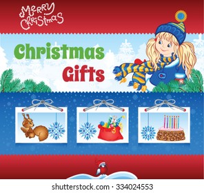 Kid winter background with cartoon illustrations