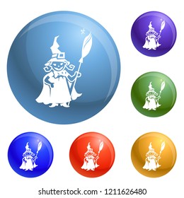 Kid witch costume icons set vector 6 color isolated on white background