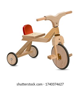 Kid wooden tricycle icon. Cartoon of kid tricycle vector icon for web design isolated on white background. Trike vector design for any print and cut works. Wooden tricycle for kids.