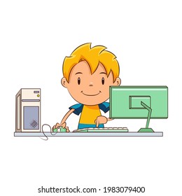 Kid Working On Computer Happy Cute Stock Vector (Royalty Free ...