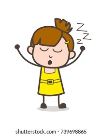 Kid Yawning Expression - Cute Cartoon Girl Vector
