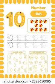 Páginas de actividad de Kida. Aprende números. Hojas de cálculo preescolares. Número diez