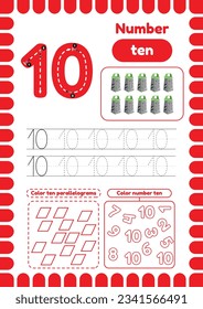 Kida activity pages. Learn numbers. Preschool worksheets. Number ten. Grater