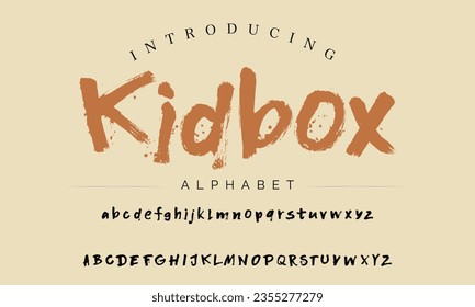 Kidbox Vintage Brush Script Modern Alphabet. Retro Typeface. Textured unique brush in alphabet style. Letters.Vector Alphabet. Exclusive Custom Letters.