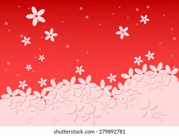 Kiddie background for text. Meadow with light falling flowers. Red color. Vector illustration
