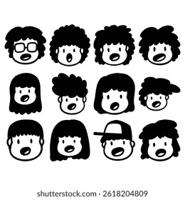 Kiddie Cartoon Face with Friendly Emotion in Organic Doodle Style