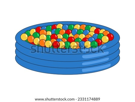 Kiddie inflatable pool full of plastic balls isolated on white background.