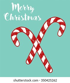 Kiddies doodle Christmas candy cane. Vector illustration.