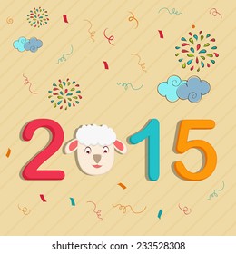 Kiddisches Poster mit buntem Text und Schafsgesicht für Neujahrsfeiern 2015.