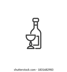 Kiddush wine cup line icon. linear style sign for mobile concept and web design. Wine bottle and goblet cup outline vector icon. Symbol, logo illustration. Vector graphics