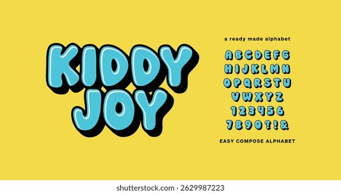 Kiddy Joy: Alphabet font stylish. Arrange and organize the letters according to your preferences. Modern display alphabet. Compose a to z typography. Vector illustration word