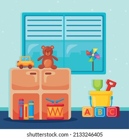 kidergarten shelving and toys icons