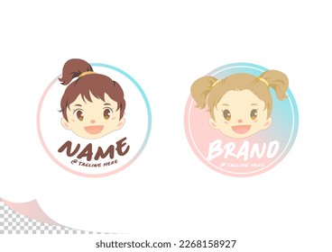For a kid-friendly and cheerful logo design, incorporate an endearing girl character and a lovable baby mascot. Opt for a cartoonish style and produce a vector EPS file.