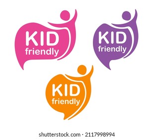 Kid-friendly label set for products safe for children. Abstract shape with baby silhouette