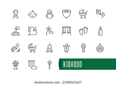 Kidhood icon pack. Featuring art, kindergarten, play, childhood, kids. Simple and minimalist web icons. Editable vector illustration.