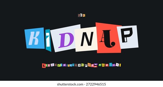 Kidnap Font Logo Alphabet Vetor Collage Letter Set Modern Typography, Note Typographic Design for Title Text, Ransom Poster Headline, Type Symbol Logotype, Magazine Cutout Fonts. face de tipos vetorial