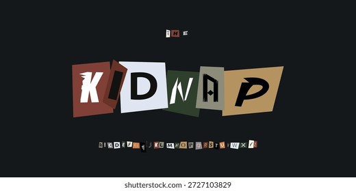 Kidnap Font Logo Alphabet Vetor Collage Letter Set Modern Typography, Note Typographic Design for Title Text, Ransom Poster Headline, Type Symbol Logotype, Magazine Cutout Fonts. face de tipos vetorial