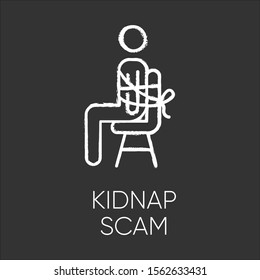 Kidnap Scam Chalk Icon. Virtual Kidnapping. Ransom Money Request. Blackmailing. Telephone Extortion. Family Emergency Scam. Fraudulent Scheme. Isolated Vector Chalkboard Illustration