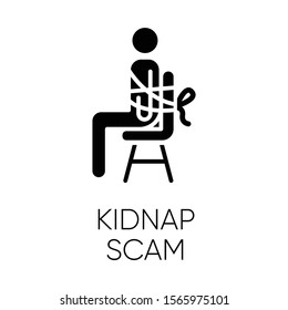 Kidnap Scam Glyph Icon. Virtual Kidnapping. Ransom Money Request. Blackmailing. Telephone Extortion. Family Emergency Scam. Silhouette Symbol. Negative Space. Vector Isolated Illustration