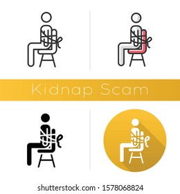 Kidnap Scam Icon. Virtual Kidnapping. Ransom Money Request. Blackmailing. Telephone Extortion. Family Emergency Scam. Flat Design, Linear And Color Styles. Isolated Vector Illustrations