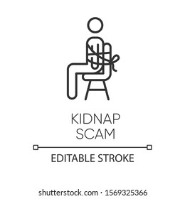 Kidnap Scam Linear Icon. Virtual Kidnapping. Ransom Money Request. Blackmailing. Family Emergency Scam. Thin Line Illustration. Contour Symbol. Vector Isolated Outline Drawing. Editable Stroke