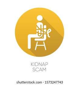 Kidnap Scam Yellow Flat Design Long Shadow Glyph Icon. Virtual Kidnapping. Ransom Money Request. Blackmailing. Telephone Extortion. Family Emergency Scam. Vector Silhouette Illustration