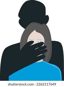 un secuestrador cubrió la cara de un niño pequeño. secuestro. Abuso infantil, violencia. la violencia de las mujeres. hacia el diseño de concepto infantil. ilustración vectorial