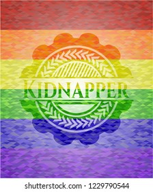 Kidnapper emblem on mosaic background with the colors of the LGBT flag