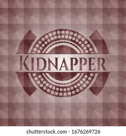 Emblema rojo de Kidnapper o placa con fondo de patrón geométrico abstracto. Sin inconvenientes.