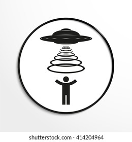Kidnapping aliens. Vector illustration. Black and white view.