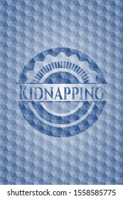 Kidnapping blue badge with geometric pattern background. Vector Illustration. Detailed.