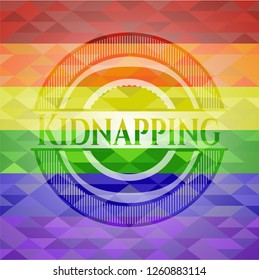 Kidnapping emblem on mosaic background with the colors of the LGBT flag