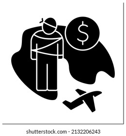 Kidnapping glyph icon.Unlawful transportation, asportation and confinement of a person against their will. Human trafficking.Migration concept.Filled flat sign. Isolated silhouette vector illustration