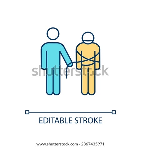 Kidnapping RGB color icon. Violent abduction. Criminal and hostage. Blackmailing. Illegal actions. Isolated vector illustration. Simple filled line drawing. Editable stroke. Arial font used
