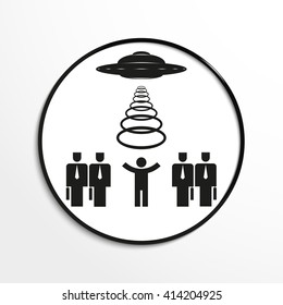 Kidnapping secret organization for aliens. Vector illustration. Black and white view.