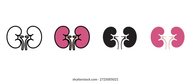 Vector del sistema del icono de la anatomía del riñón en el fondo blanco. cuerpo humano, médico, salud, símbolo del órgano. Ilustración vectorial.
