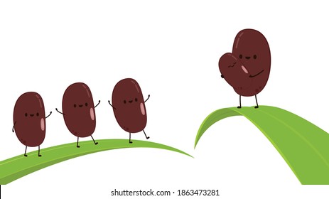 Kidney bean character. Kidney bean on white background.
