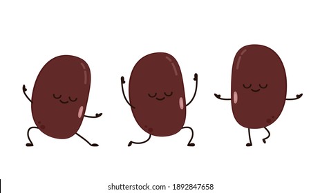 Kidney bean character. Kidney bean on white background. Yoga Kidney bean cartoon.