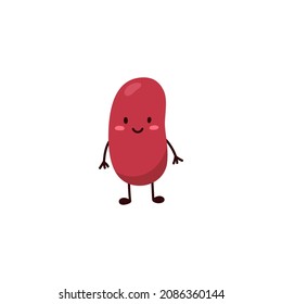 Kidney bean cute cartoon childish character, flat vector illustration isolated on white background. Adorable funny bean kawaii emoticon mascot or symbol.