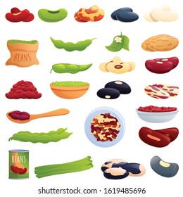 Kidney bean icons set. Cartoon set of kidney bean vector icons for web design