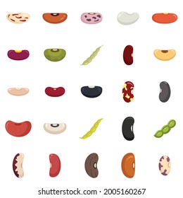 Kidney bean icons set. Flat set of kidney bean vector icons isolated on white background